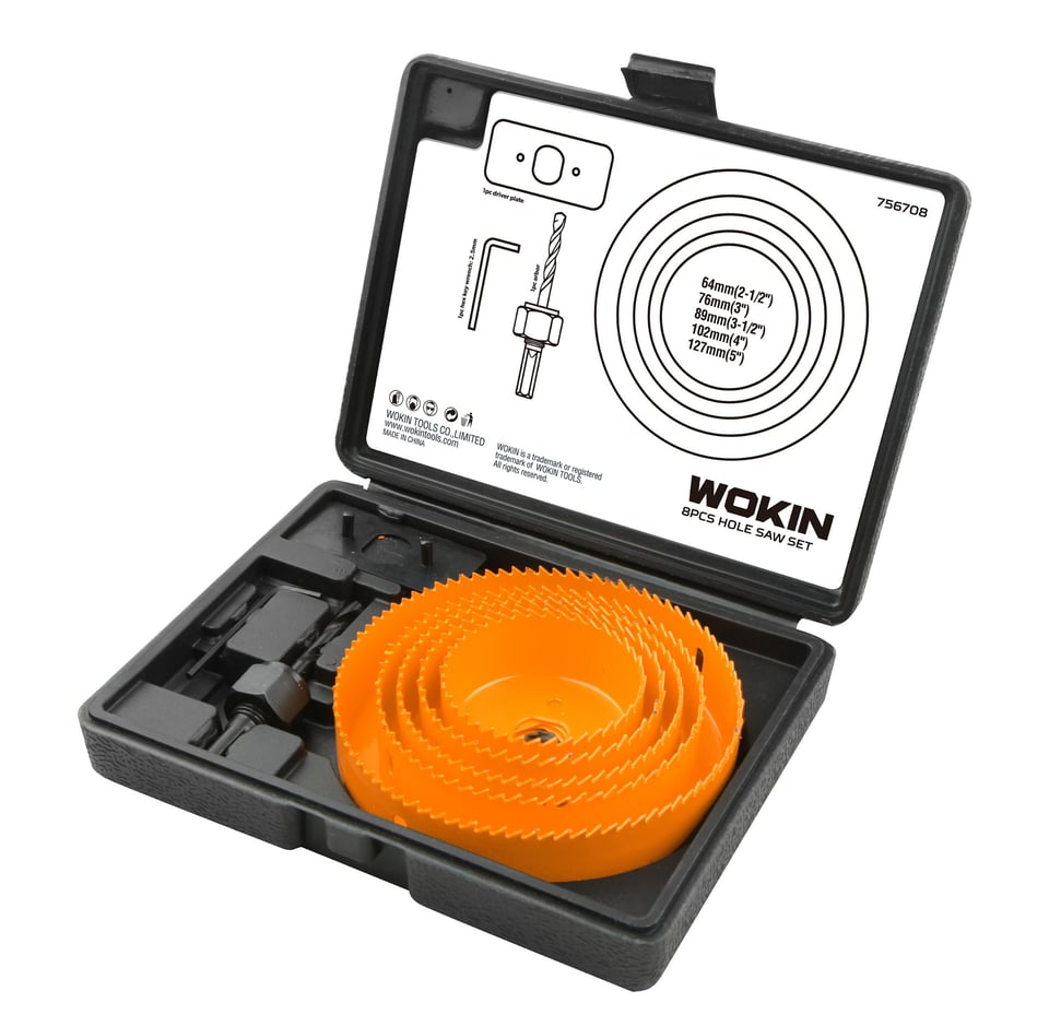 ბურღის საცვლელი პირი მეტალის Wokin 756708, 8Pcs, Hole Saw Set, Orange