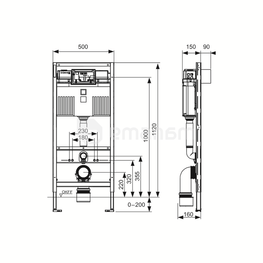 ჩასაშენებელი ისნტალაცია Tece 9300302 H1120 მმ