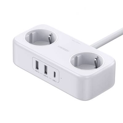დენის გამანაწილებელი UGREEN CD280 (50683), 30W, 2 Socket, USB-A, Type-c, 1.8m, White