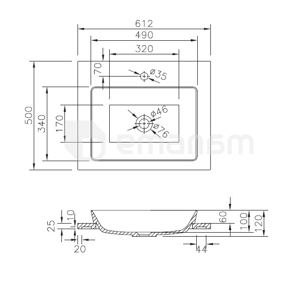 ხელსაბანი ხელოვნური ქვის დასადგამი VAYER CITIZEN Vela-A 49x34სმ