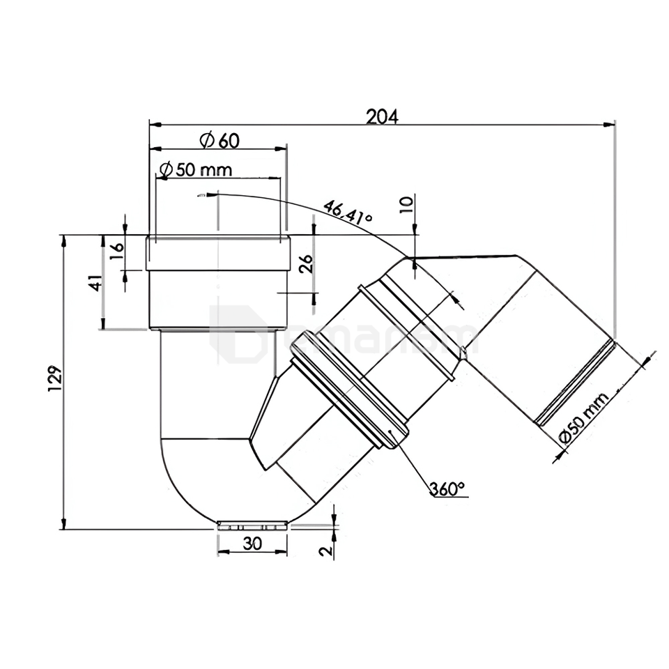 სიფონი აზიური თასისთვის IZYAPI 11 0275 S-trap Ø50
