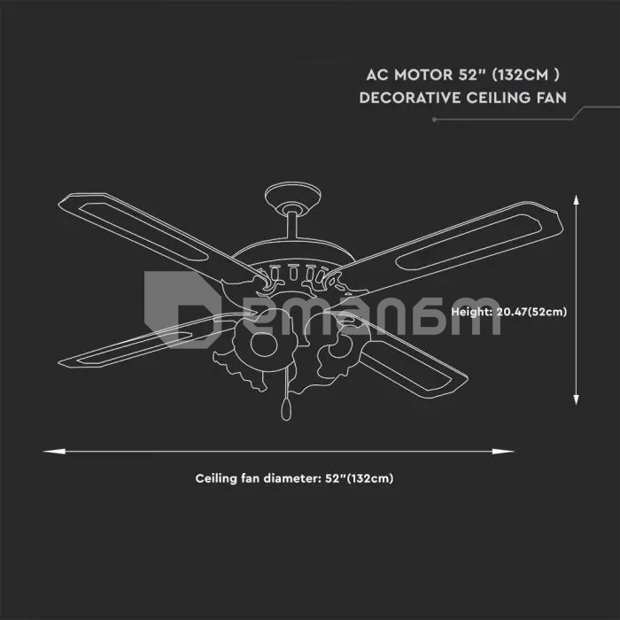 ჭაღი-ვენტილატორი V-TAC LED 4xE27 7921 55W