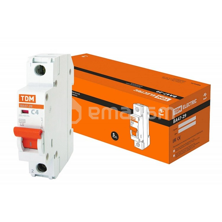 ავტომატური  ამომრთველი TDM 1P 4A 4.5кА С ВА47-29