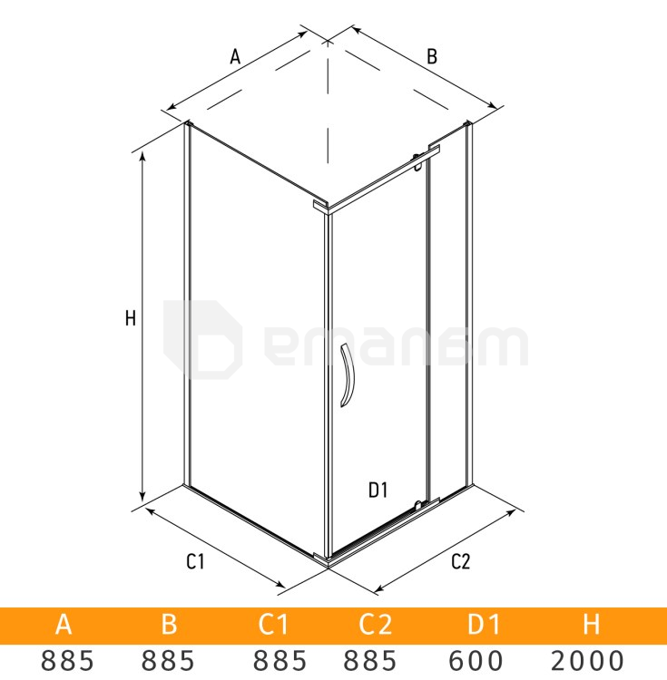 შუშა შხაპის Erlit ER10109H-C1 90x90x200 cm