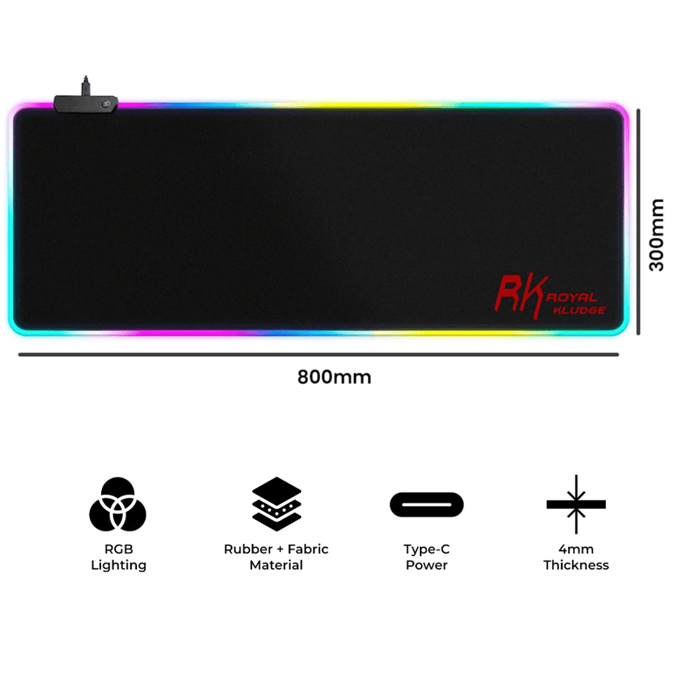 მაუსის პადი Royal Kludge RKMP-834, XL, RGB, Mouse Pad, Black