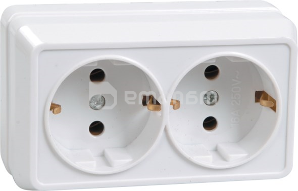 როზეტი გარე დამიწებით IEK РС22-3-ОБ 2 განყოფილებიანი თეთრი