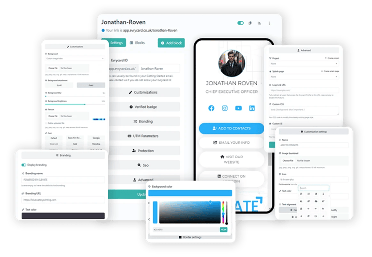 Digital Business Cards profile settings