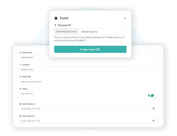 Events feature of Evrycard digital business cards