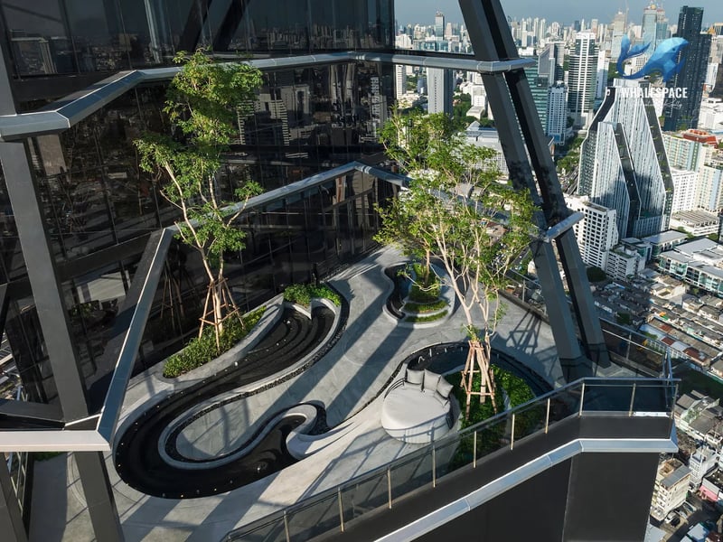 Rooftop garden oasis with unique landscaping and city views