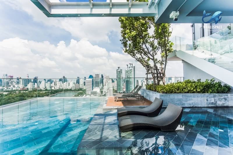 Rooftop infinity pool offering panoramic city views with comfortable lounge chairs