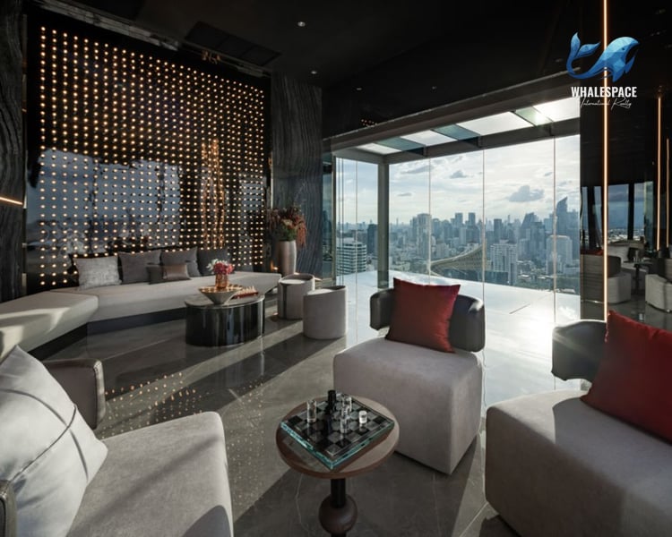 Sophisticated lounge area with panoramic city views and plush seating