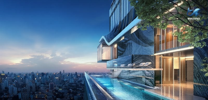 Infinity pool with stunning city skyline at sunset