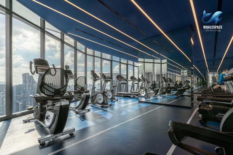 State-of-the-art fitness center with panoramic city views