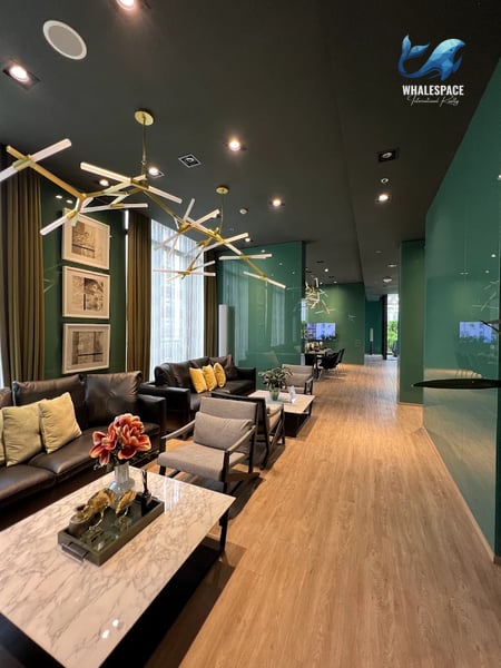 Elegant lounge area with plush seating and contemporary lighting