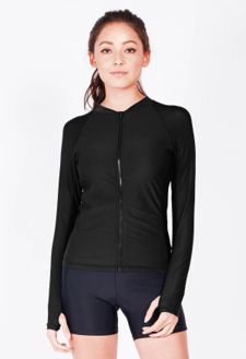 UPF50+ Zip Front Long Sleeve Rashguard (Black)