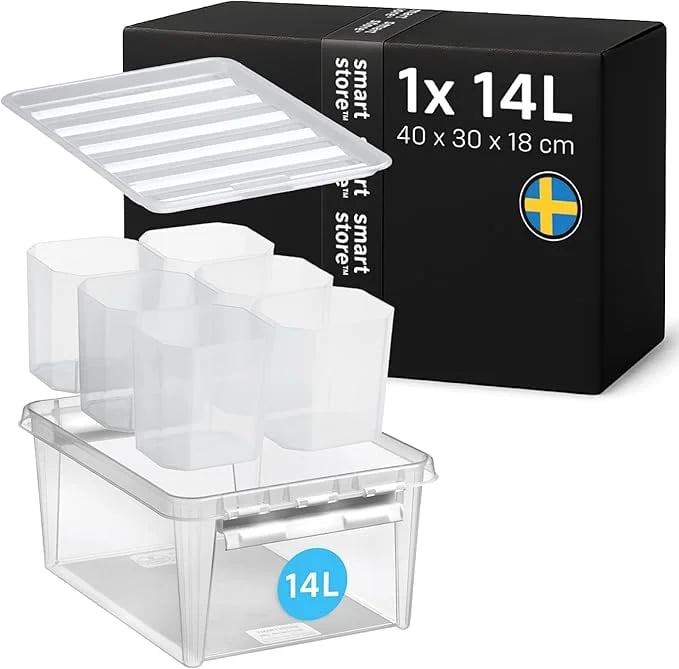 SMARTSTORE CLASSIC 15 STORAGE BOXES - 6 PACK - CLEAR PLASTIC BINS WITH LIDS