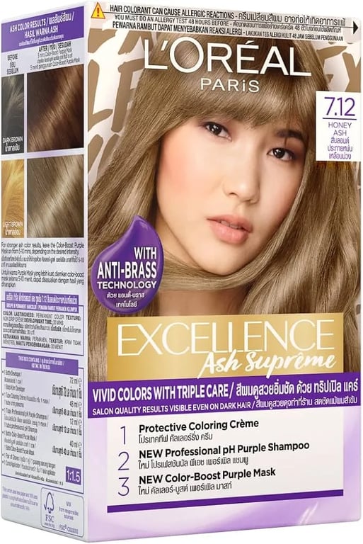 L'OREAL PARIS EXCELLENCE FASHION HAIR COLOR ASH 7.12 PERMANENT HAIR DYE 252g