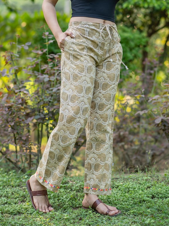 THE SHOP NADIA BEIGE COTTON SLUB LOUNGE PANT COMFORTABLE CASUAL WEAR SIZE S