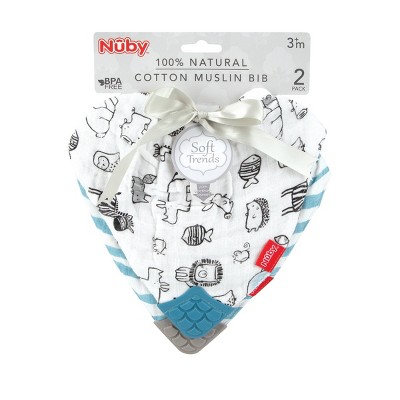 Nuby Muslin Bandana Bib with Teething Corner 2 Pack Boy
