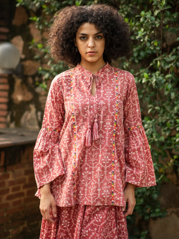 THE SHOP JAHANA MAROON COTTON SLUB WOMEN'S JODHPUR TOP SIZE XS