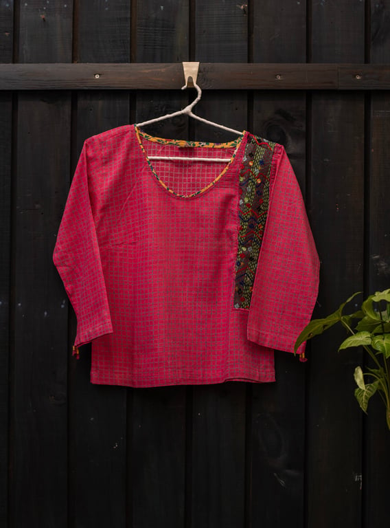 THE SHOP SHIBORI PINK COTTON SLUB CHORI TOP WOMEN'S CASUAL WEAR SIZE M