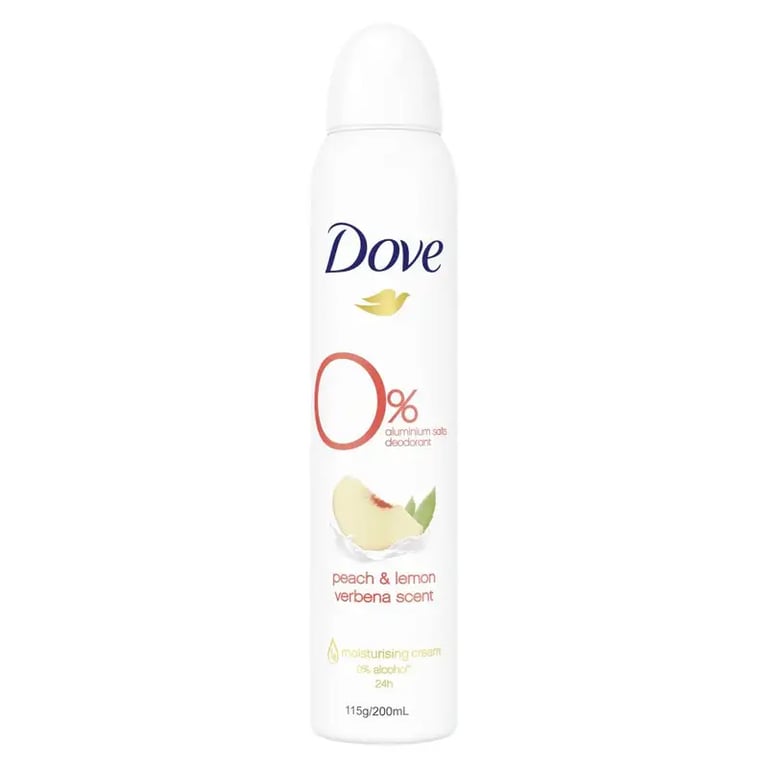 DOVE WOMEN PEACH ZERO ALUMINUM-FREE DEODORANT SPRAY 200ml (PACK OF 8)
