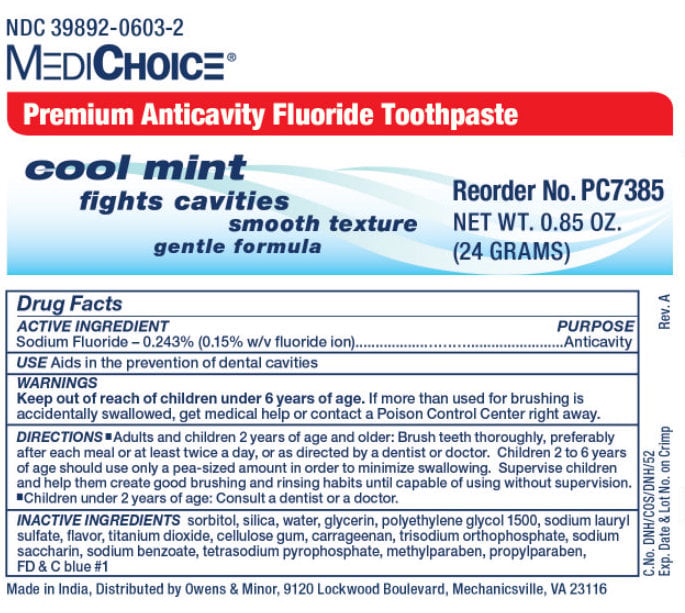 MEDICHOICE PREMIUM FLUORIDE TOOTHPASTE CAVITY PROTECTION TRAVEL SIZE 24g