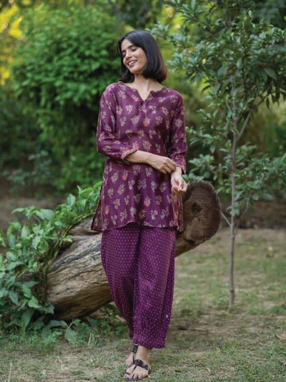 THE SHOP PINCH CUFF PANT DOTS JAMUN COTTON SATIN WOMEN'S TROUSERS SIZE S