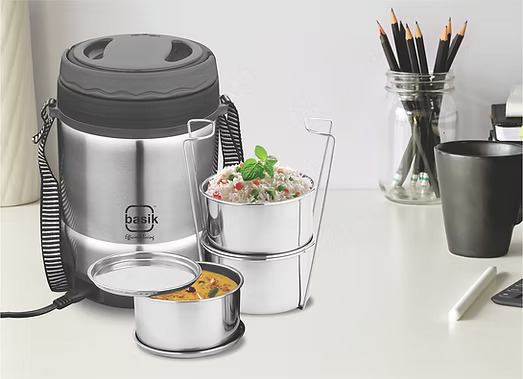 ELECTRIC TIFFIN PORTABLE LUNCH BOX FOOD WARMER WITH STEEL CONTAINERS
