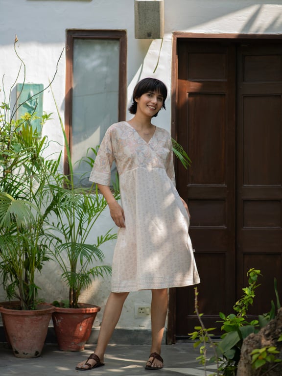 THE SHOP SUNDOWNER DRESS MINKS PEACH COTTON VOILE WOMEN'S CASUAL DRESS SIZE S