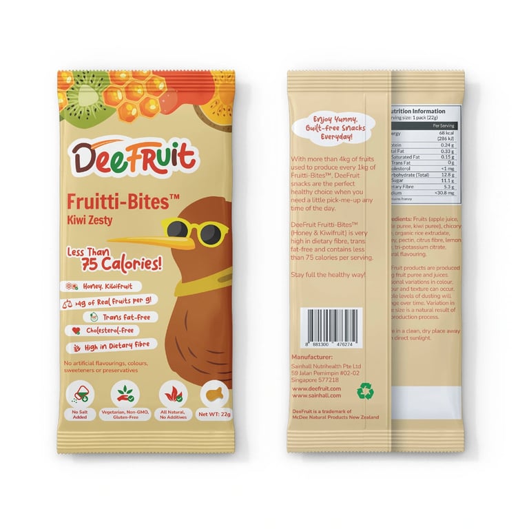 DEEFRUIT FRUITTI-BITES KIWI ZESTY FRUIT SNACKS 22g X 24 SACHETS