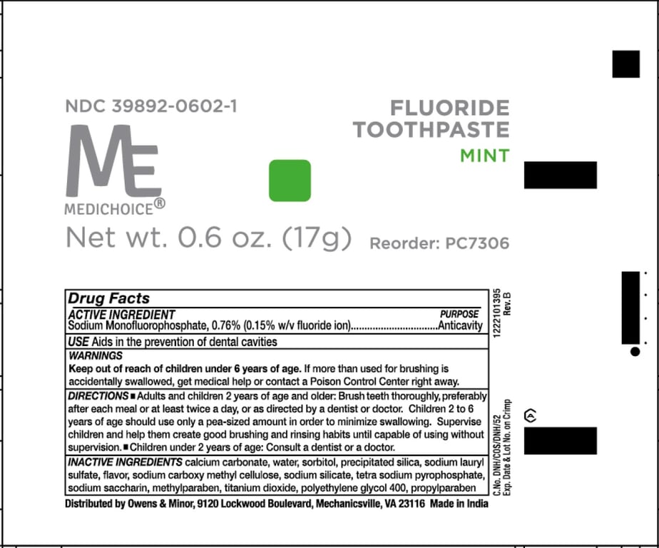 MEDICHOICE FLUORIDE ANTICAVITY TOOTHPASTE TRAVEL SIZE 17g