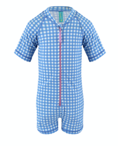 Junior |  Half Sleeve Sunsuit in Gingham Summer Print (Unisex) (UPF50+)