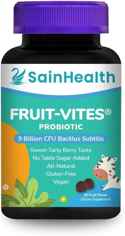 SainHealth Fruit-Vites Probiotic 9 Bil CFU Bacillus Subtilis, 60 fruit pieces