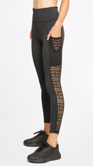 FUNFIT LACE POCKET COMPRESSION LEGGINGS BLACK SIZE L WITH KEEPERBAND