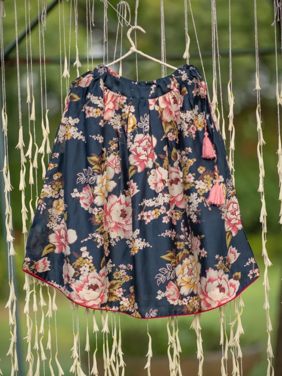 THE SHOP KIDS GHAGRI MAGNOLIA NAVY COTTON+SILK CHANDERI ETHNIC SKIRT SIZE 3T