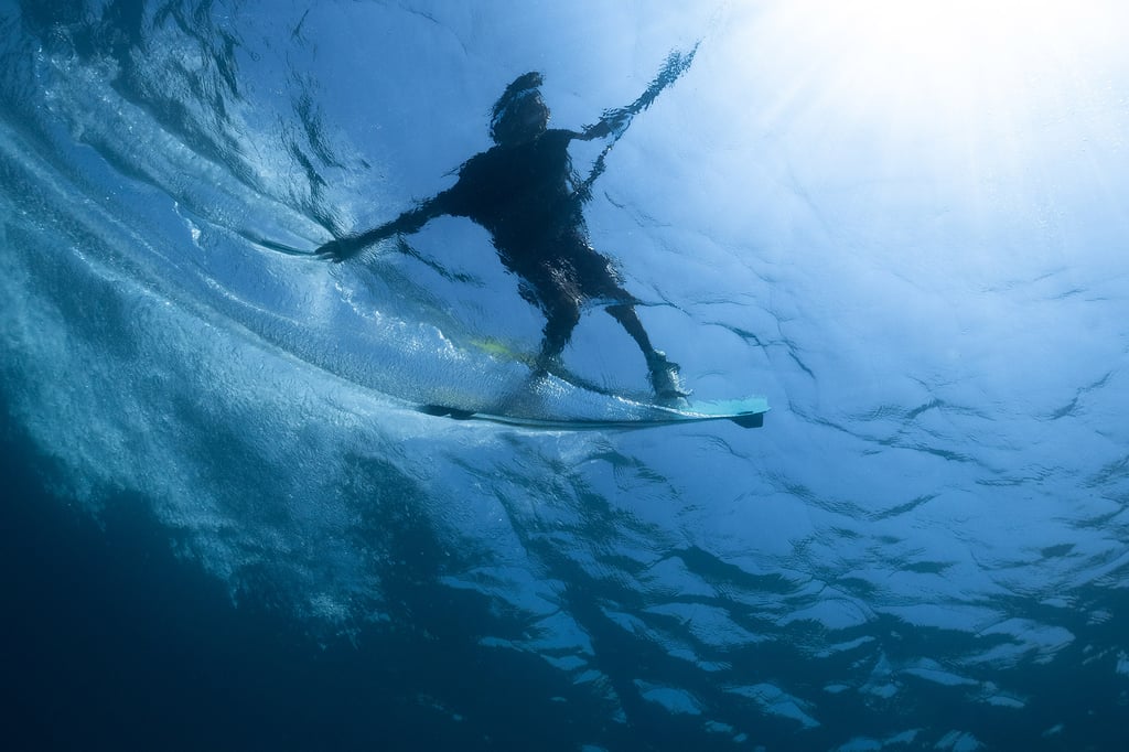 Kitesurfer shot from underwater