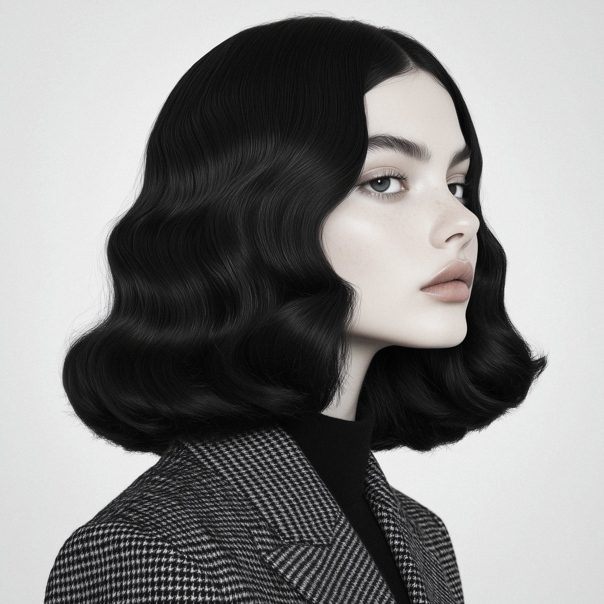 Black Wavy Hair in a Classic Style