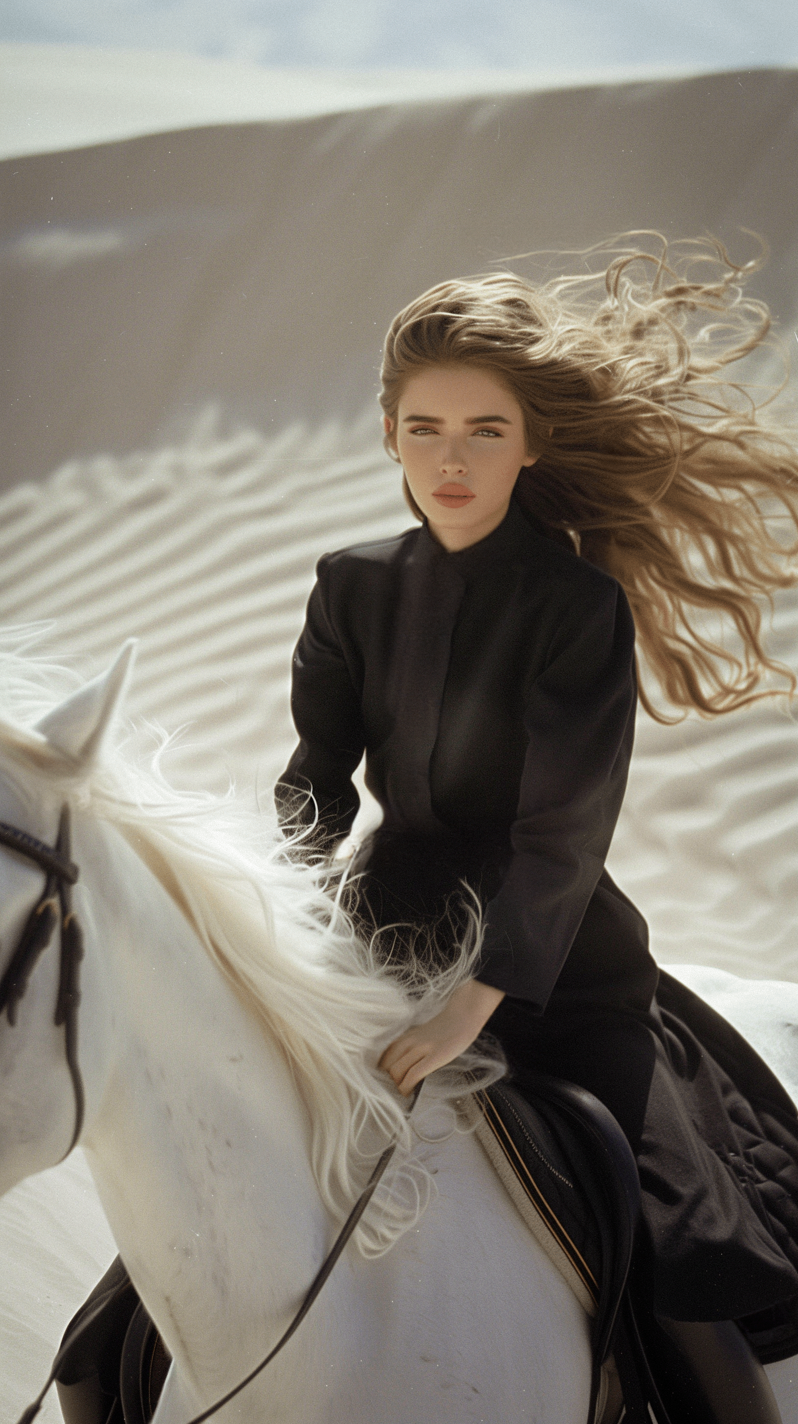 young girl sitting on an white horse