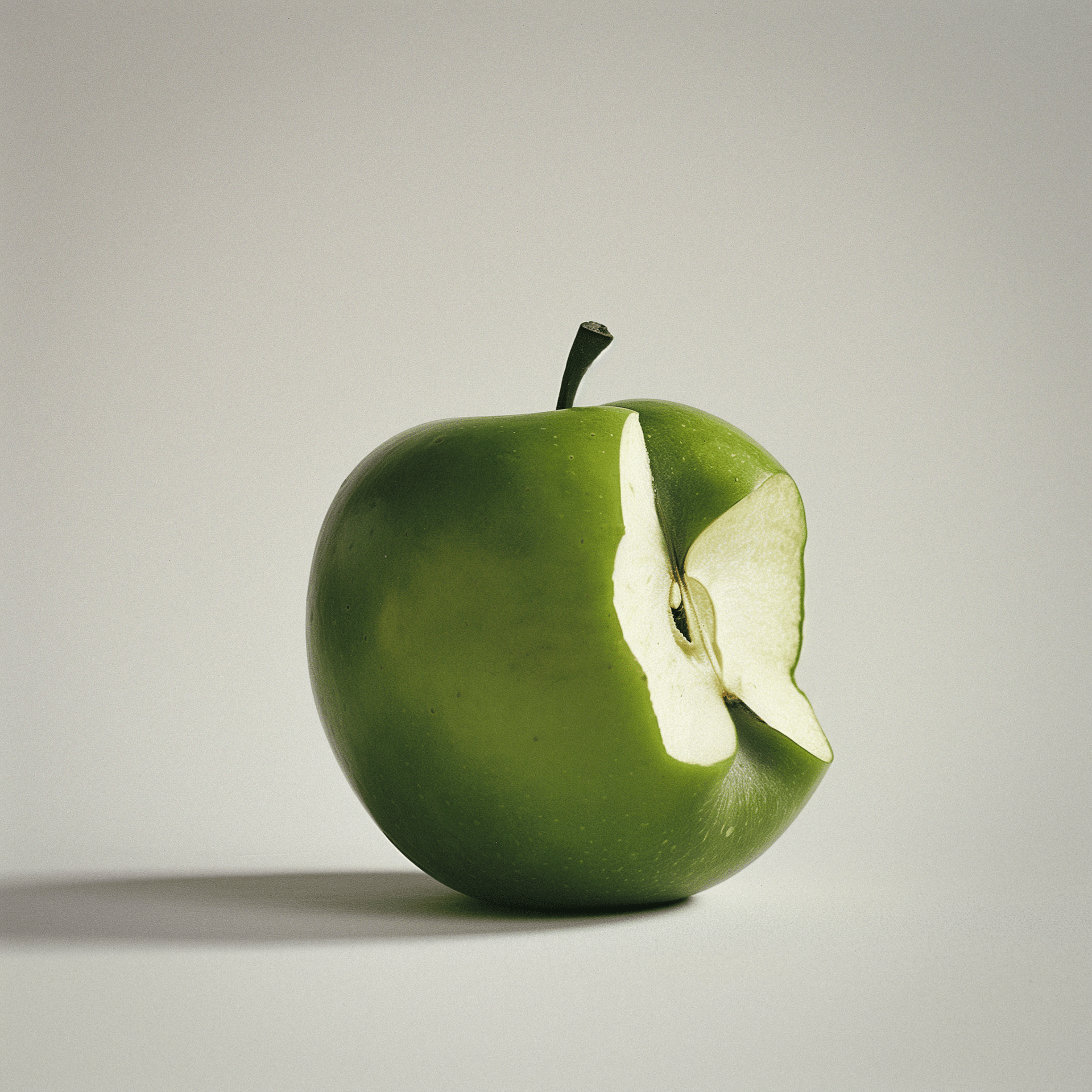 a green apple someone took a bite