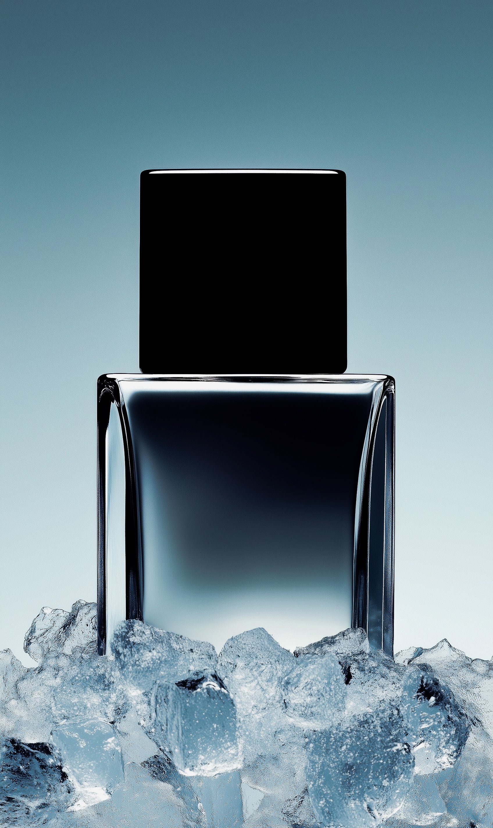 얼음 위의 젖빛 유리 향수병