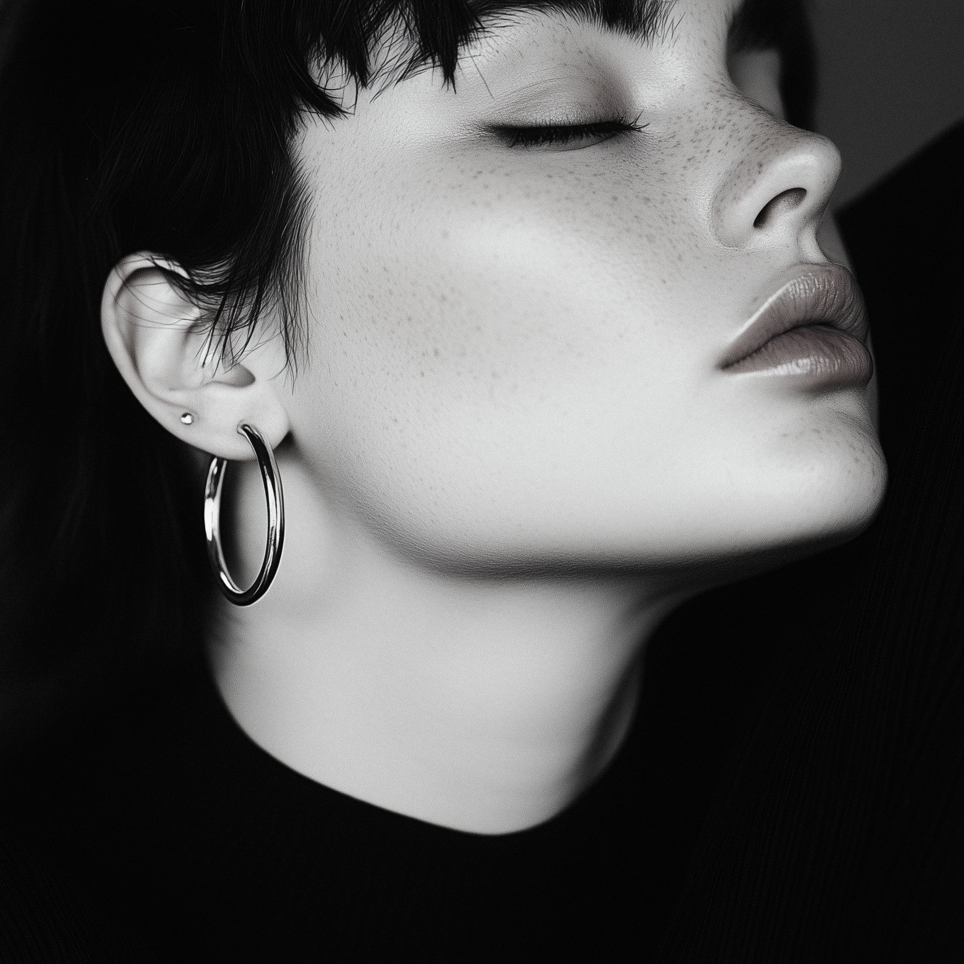 대형 실버 후프 귀걸이 모델