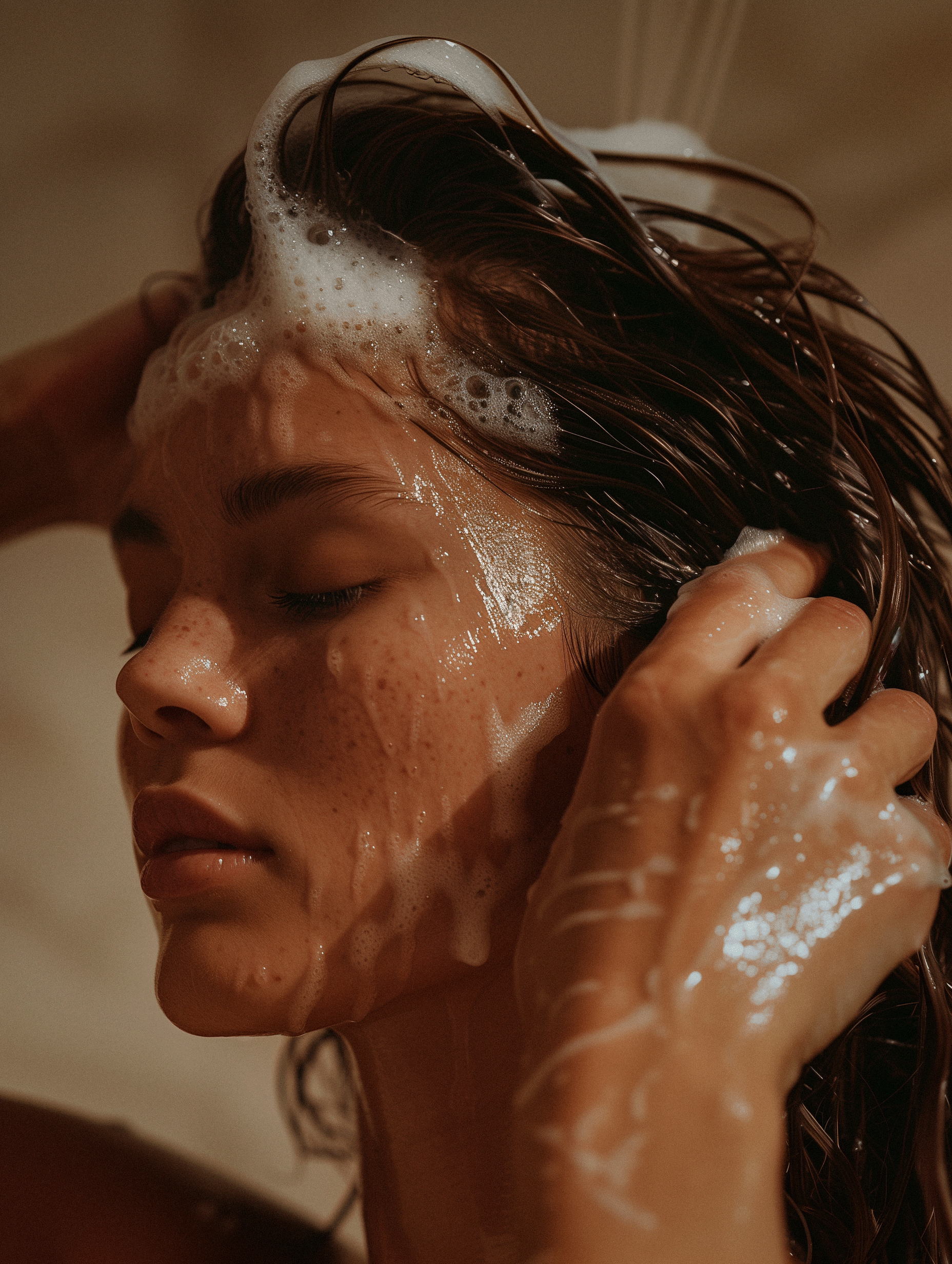 woman shapooing hair