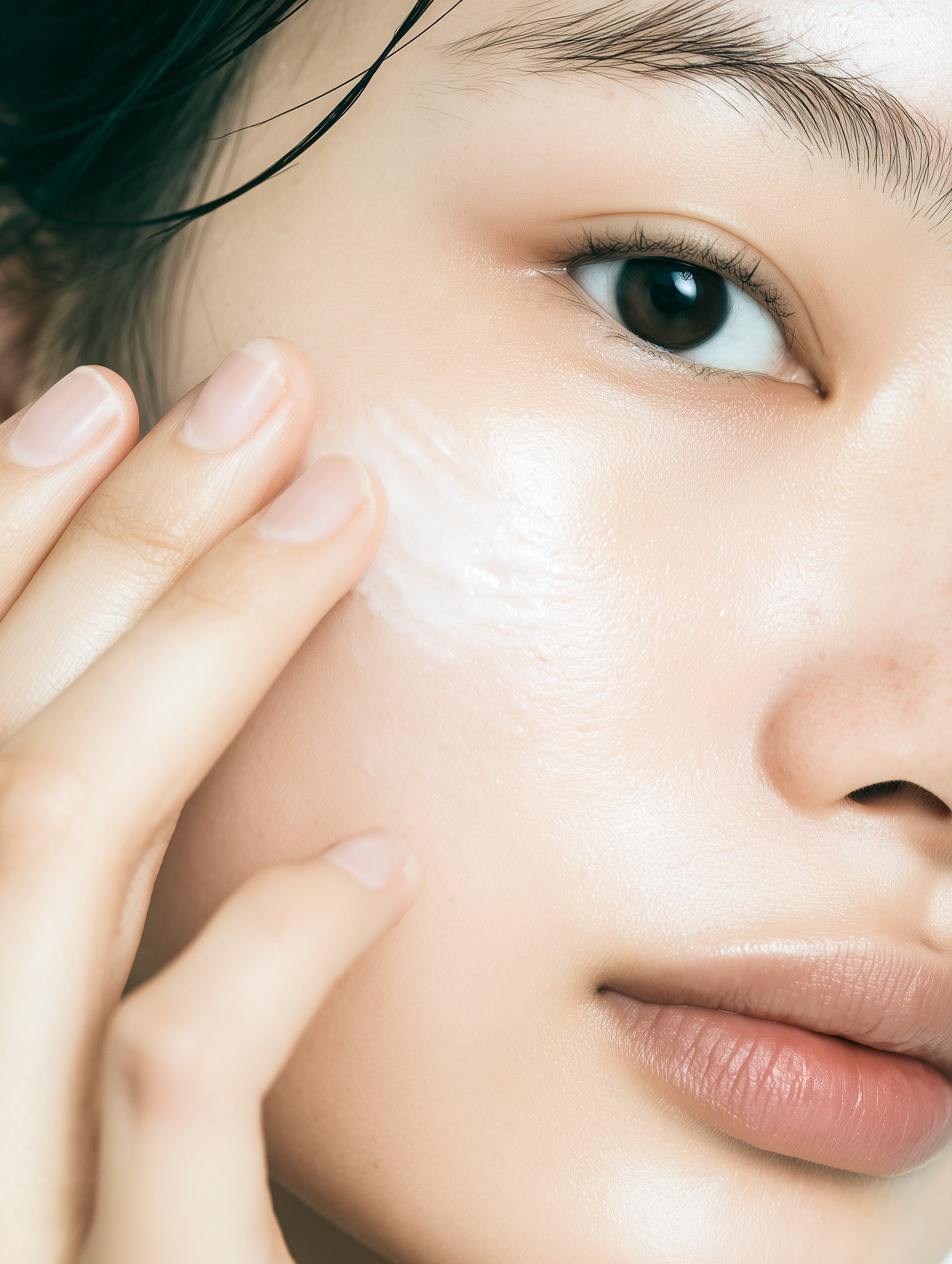 Cream on glowing cheek