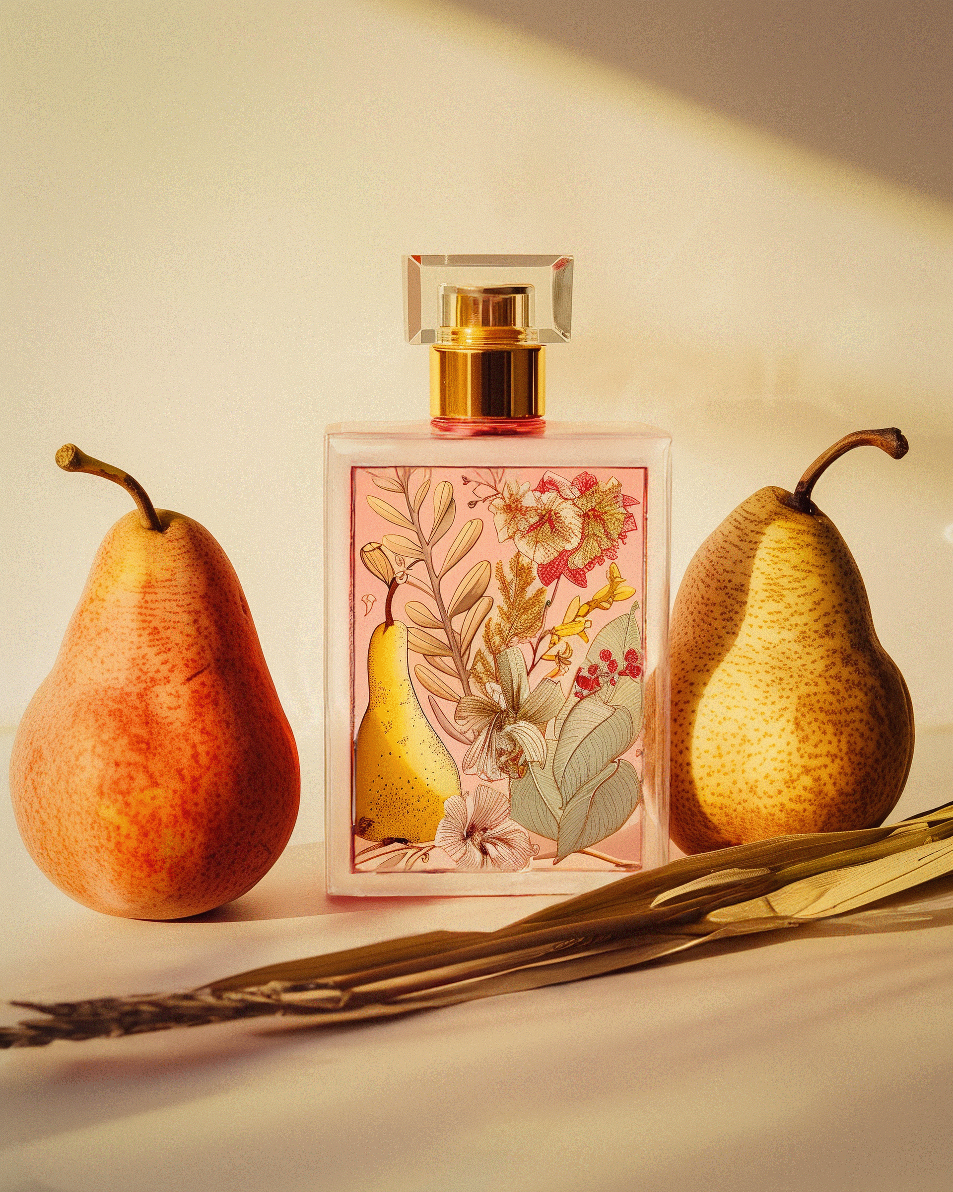 a bottle of pink perfume