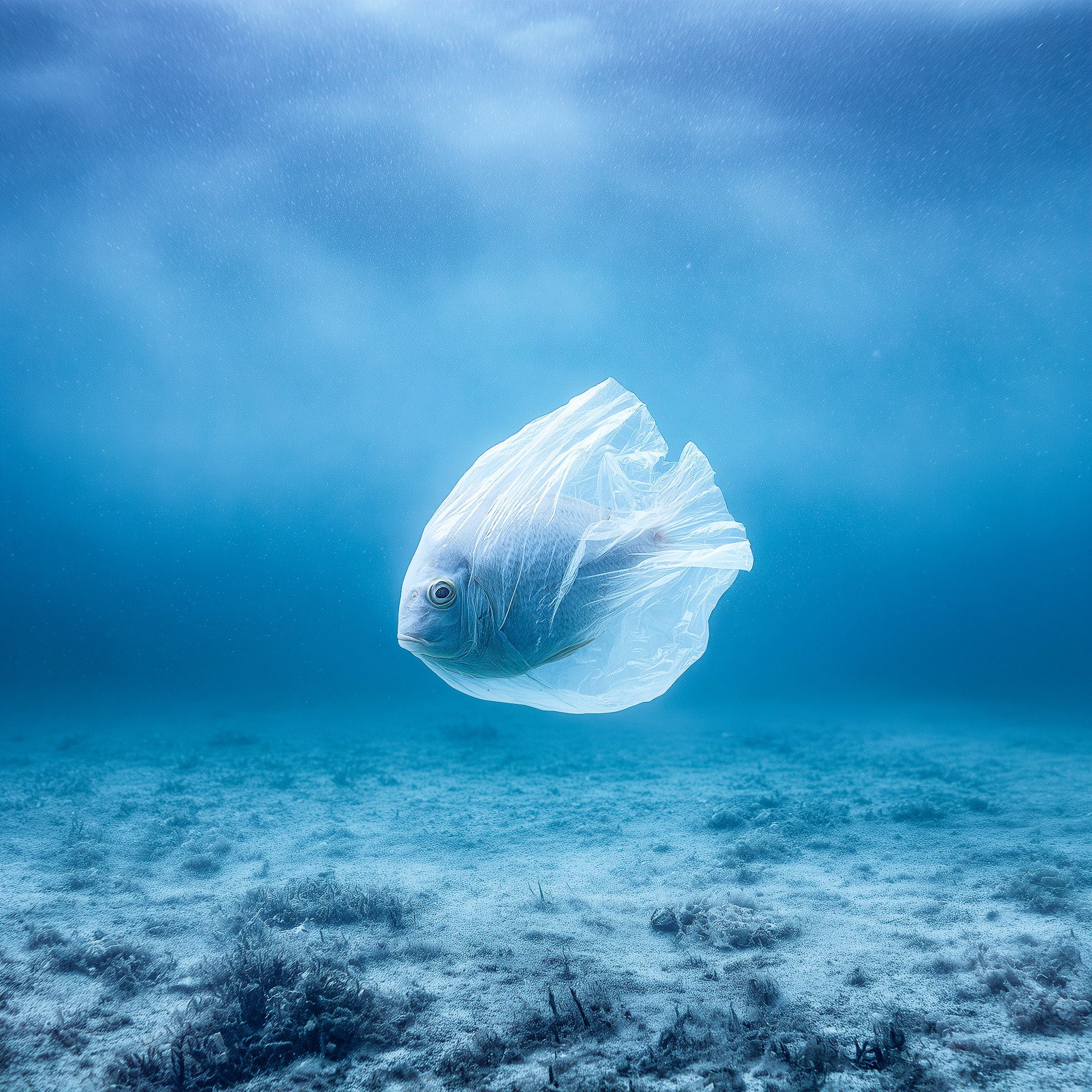 Peces atrapados en plástico