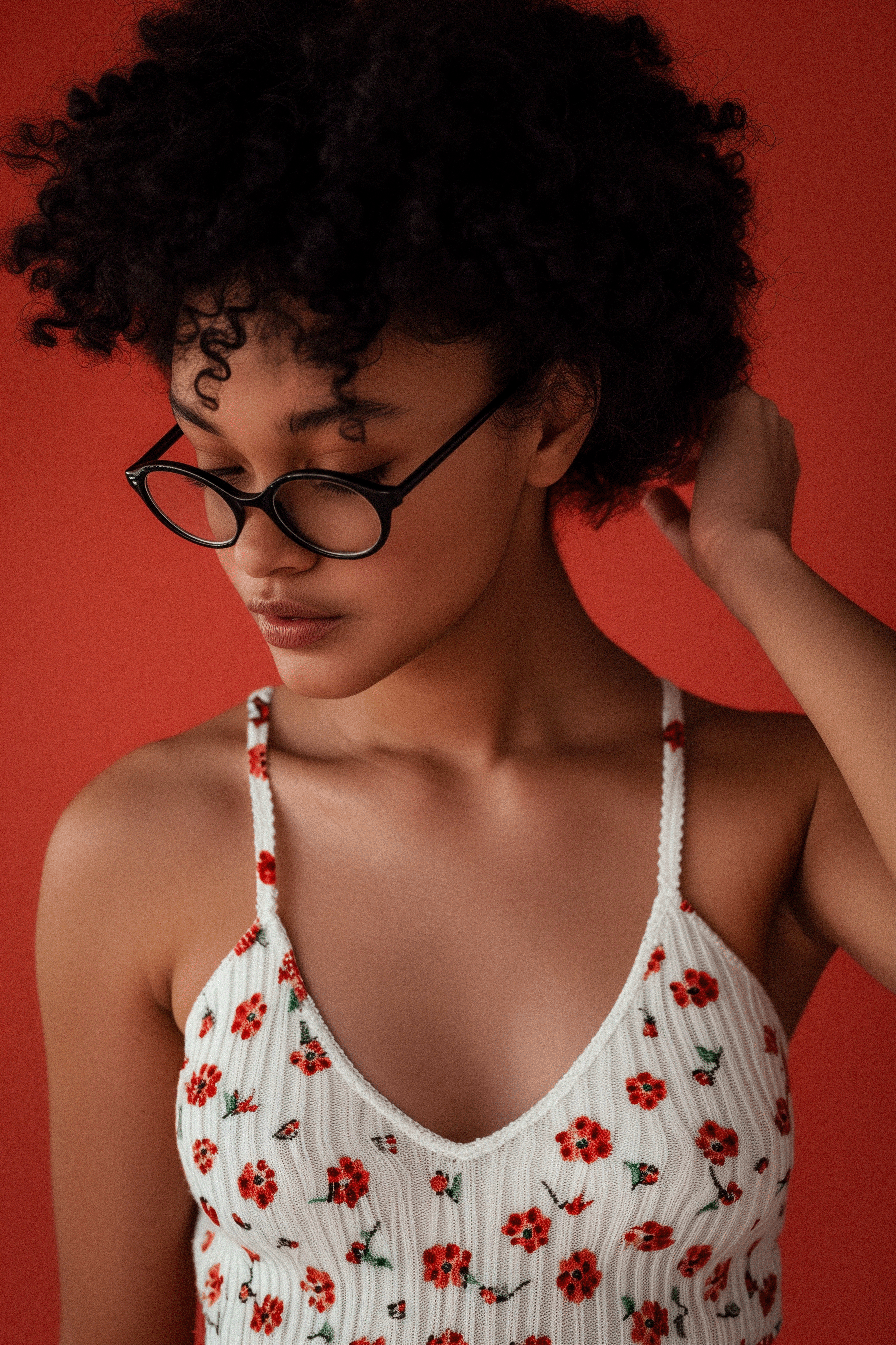 model wearing knitted white tank top