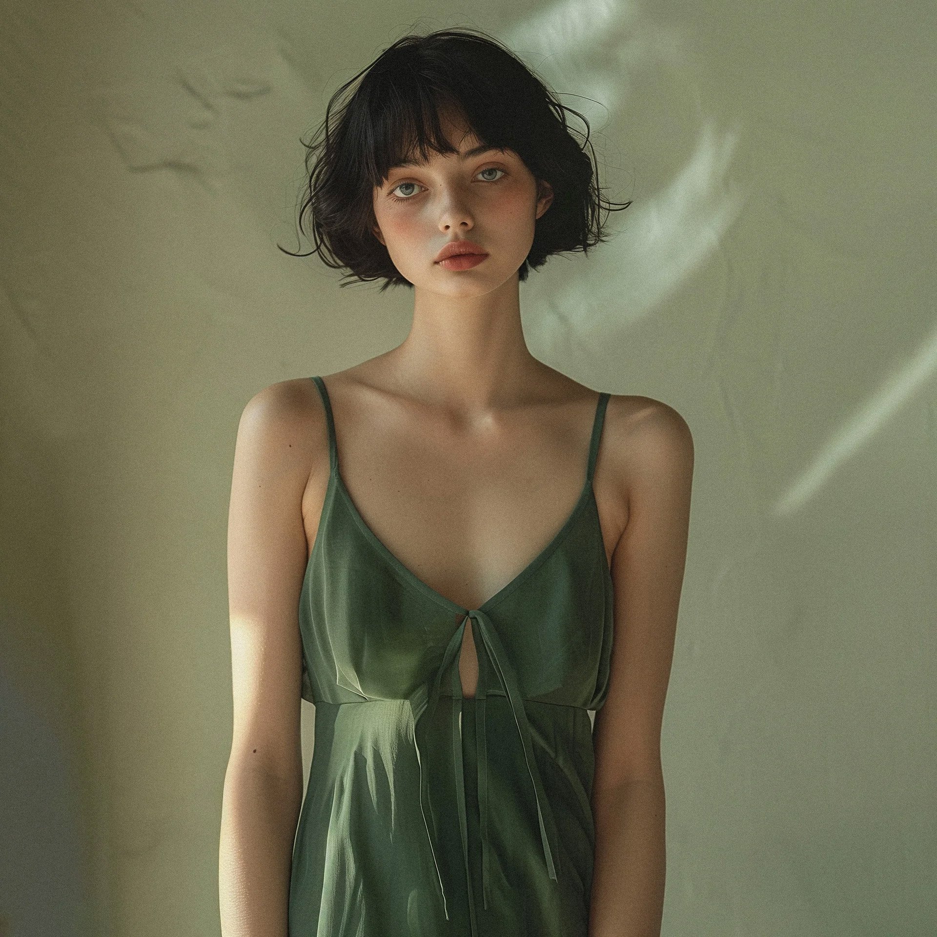 Girl Wearing a Green Sleeveless Dress