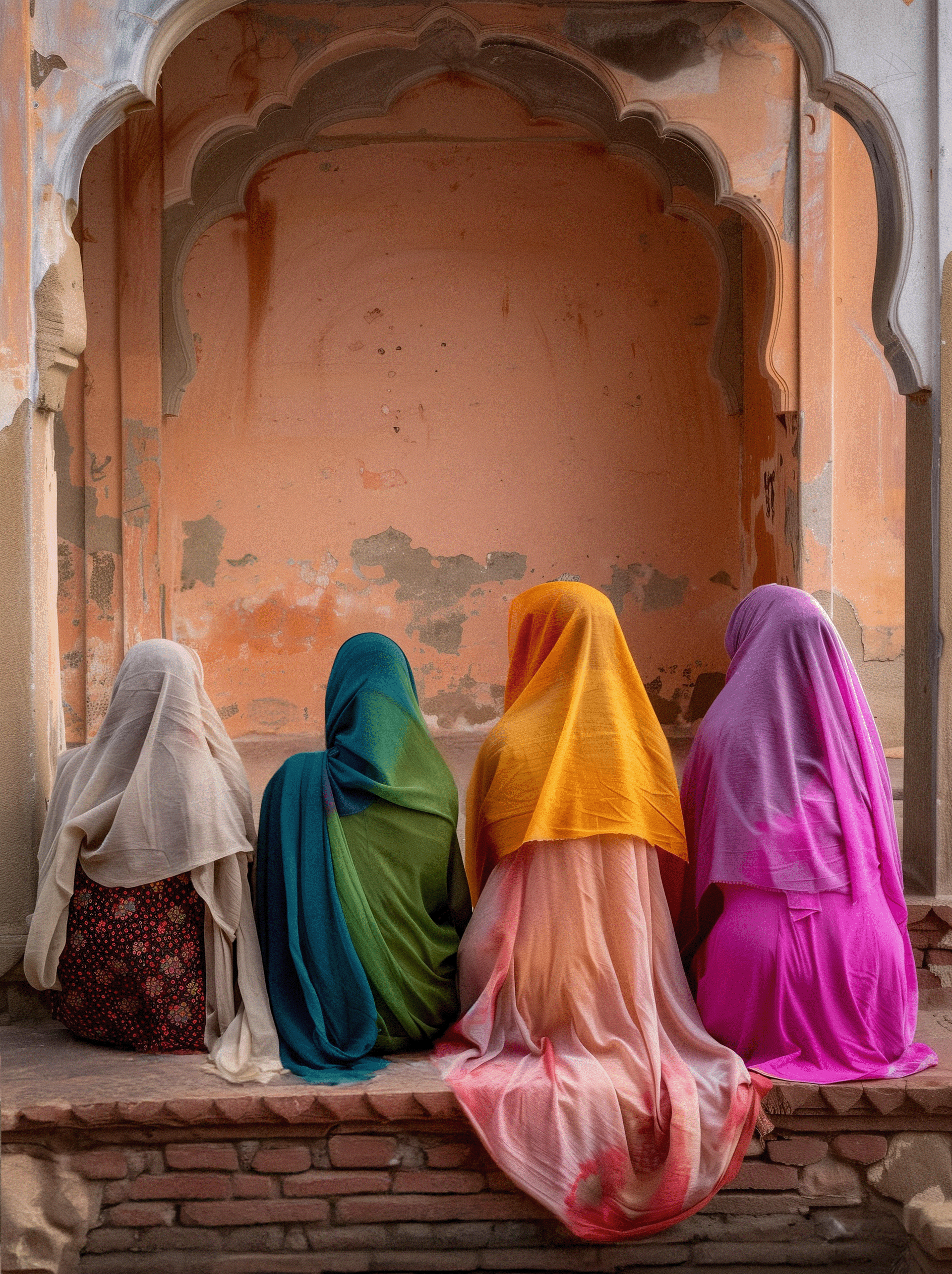 A group of indian women in colorful dresses