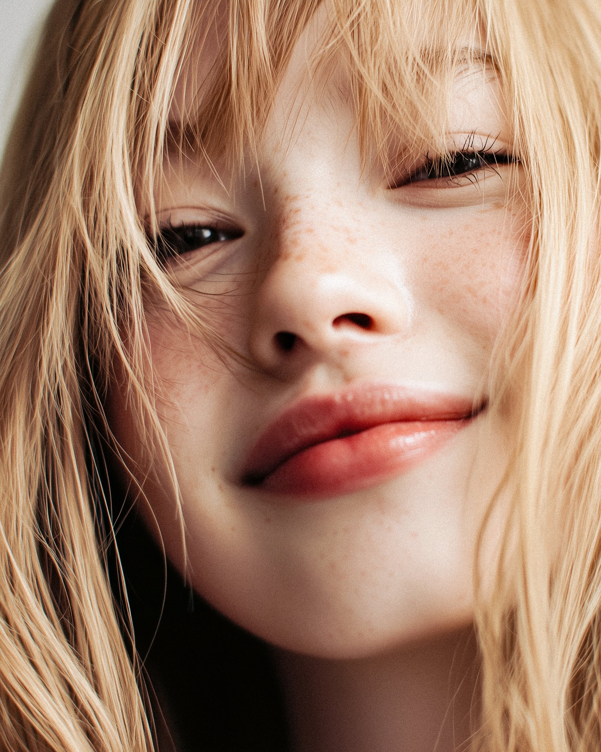 Smiling Blonde Freckled Woman